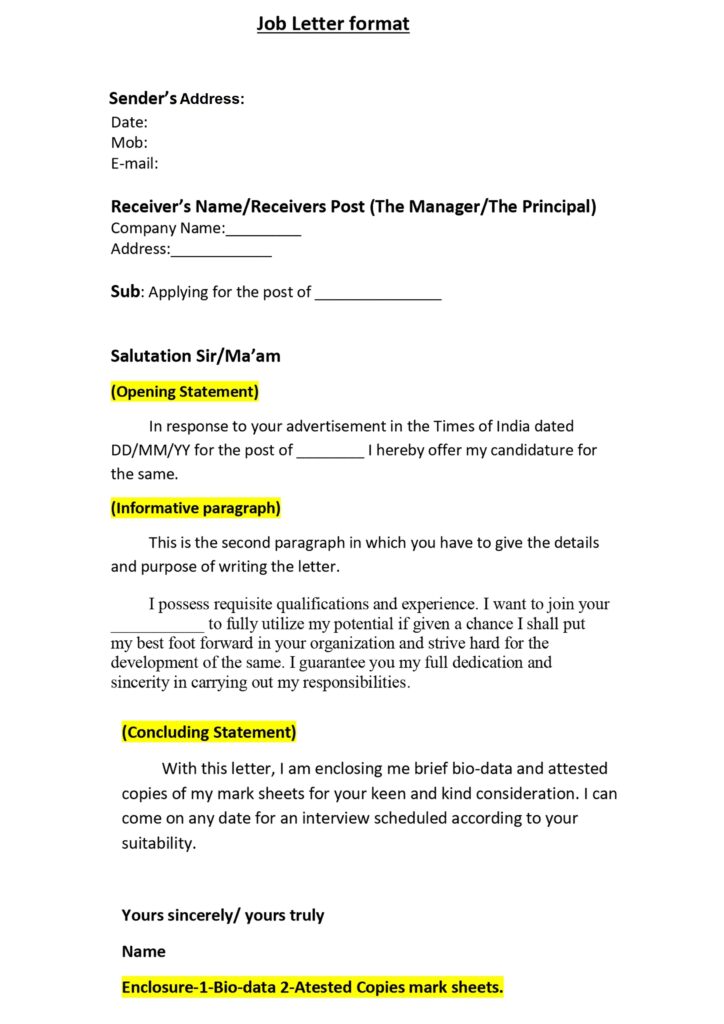 job application letter format